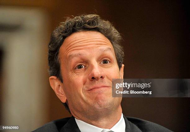 Timothy Geithner, U.S. Treasury secretary, testifies at a Senate Appropriations subcommittee hearing in Washington, D.C., U.S., on Tuesday, June 9,...