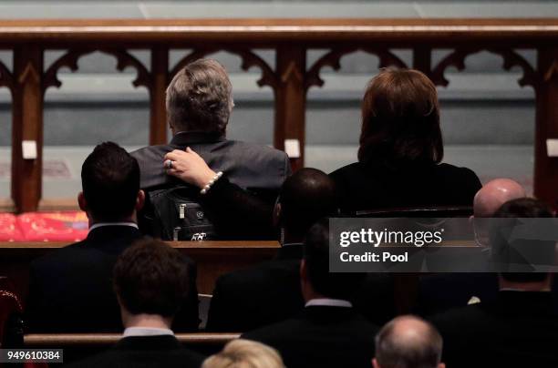 Dorothy "Doro" Bush Koch, right, comforts former President George H. W. Bush during a funeral service for former first lady Barbara Bush at St....