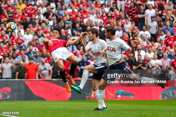 Alexis Sanchez of Manchester United scores a goal to make it 1-1 during The Emirates FA Cup Semi Final match between Manchester United and Tottenham...
