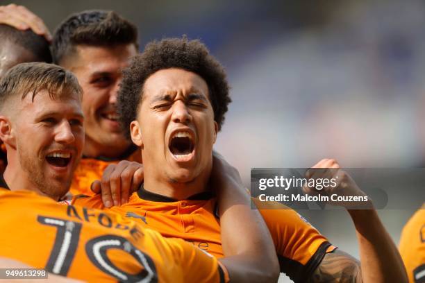 Helder Costa of Wolverhampton Wanderers celebrates a goal during the Sky Bet Championship match between Bolton Wanderers and Wolverhampton Wanderers...