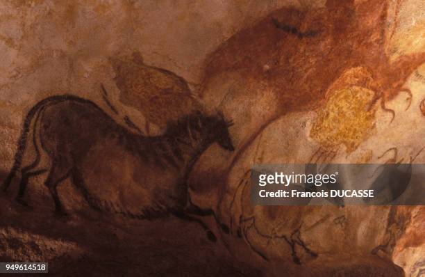 Reproductions des peintures rupestre de Lascaux dans la grotte de Lascaux II, à Montignac, dans le Périgord, France.
