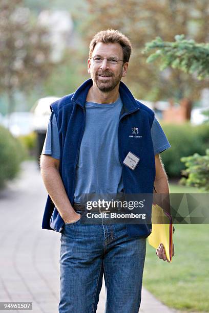 Edgar Bronfman, chairman and chief executive officer of Warner Music Group Corp., arrives for a session during the Allen & Co. Media and Technology...