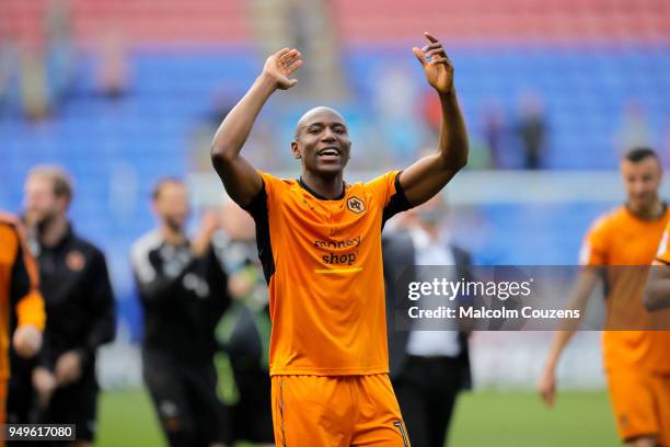 Benik Afobe of Wolverhampton Wanderers celebrates following the Sky Bet Championship match between Bolton Wanderers and Wolverhampton Wanderers at...