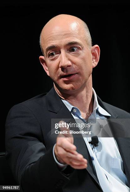 Jeff Bezos, founder and chief executive officer of Amazon.com, speaks during the "Disruptive by Design" WIRED Magazine Business Conference in New...