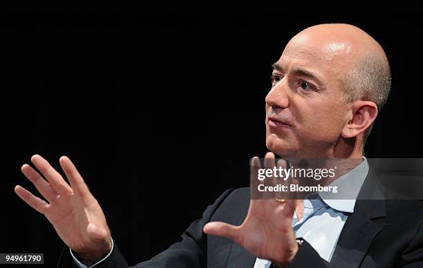 Jeff Bezos, founder and chief executive officer of Amazon.com, speaks during the "Disruptive by Design" WIRED Magazine Business Conference in New...