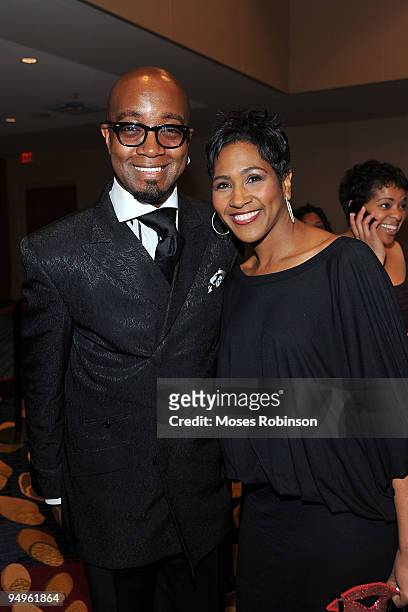 Comedian Jonathan Slocumb and Terri J. Vaughn attend the 26th anniversary UNCF Mayor's Masked Ball at Atlanta Marriot Marquis on December 19, 2009 in...