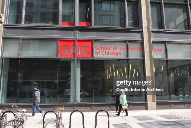 Exterior view, looking east, of the School of the Art Institute of Chicago Leroy Neiman Center building on 37 South Wabash Avenue in Chicago,...