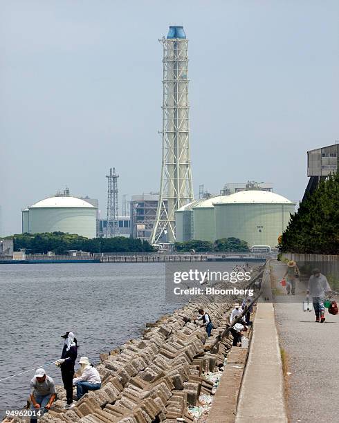 Liquefied-natural-gas tanks are seen at Tokyo Electric Power Co.'s Sodegaura thermal plant in Sodegaura City, Chiba Prefecture, Japan, on Saturday,...