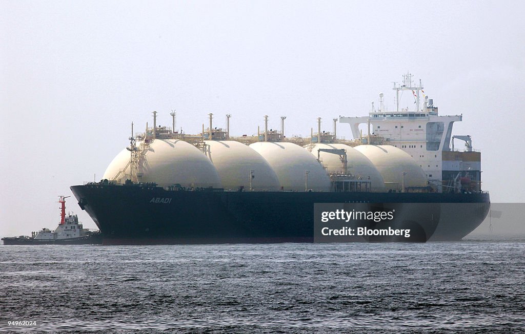 A liquefied-natural-gas (LNG) tanker, leaves a berth in Yoko