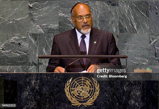 Edward Nipake Natapei, prime minister of Vanuatu, speaks at the 64th annual United Nations General Assembly in New York, U.S., on Friday, Sept. 25,...