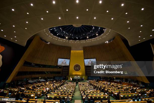 Robert Mugabe, president of Zimbabwe, speaks at the 64th annual United Nations General Assembly in New York, U.S., on Friday, Sept. 25, 2009. The...