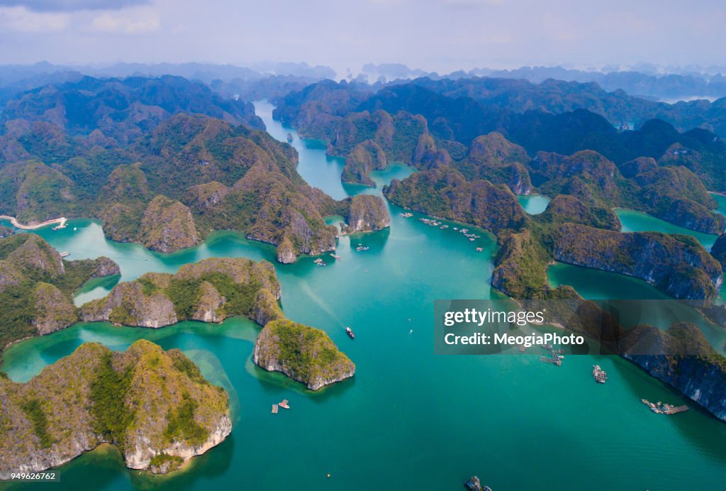 Beautiful aerial sea landscape of Lan Ha bay