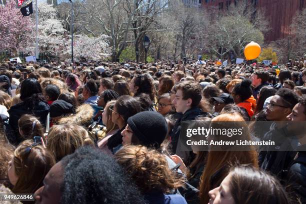 On the anniversary of the Columbine shooting, thousands of New York teenagers walk out of school to attend a gun control rally and call for sweeping...