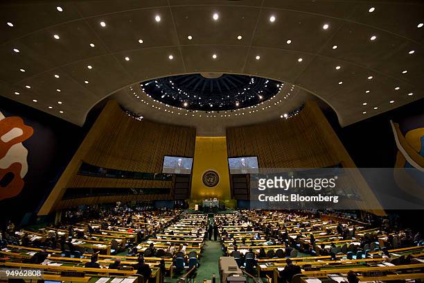 Mahmoud Abbas, president of the Palestinian Authority, speaks at the 64th annual United Nations General Assembly in New York, U.S., on Friday, Sept....