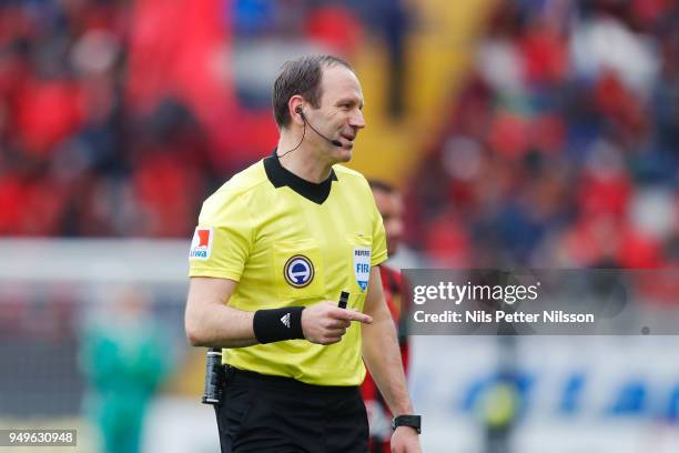 Jonas Eriksson, referee during the Allsvenskan match between Ostersunds FK and Orebro SK at Jamtkraft Arena on April 21, 2018 in Ostersund, Sweden.