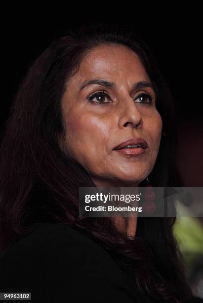 Shobhaa De, writer, columinist and social worker, pauses at the India Leadership Conclave '09 meeting in New Delhi, India, on Saturday, Sept. 26,...