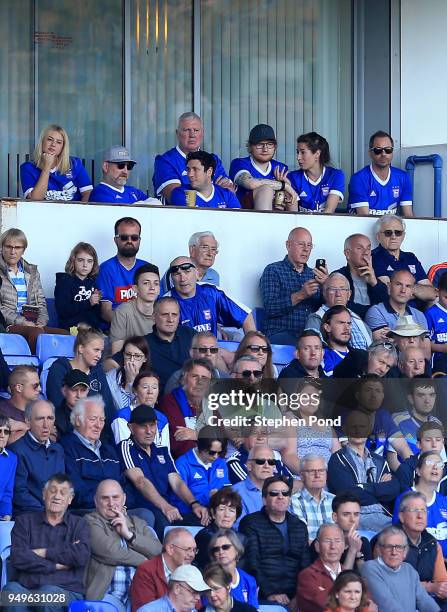 Musician Ed Sheeran and fiance Cherry Seaborn look on during the Sky Bet Championship match between Ipswich Town and Aston Villa at Portman Road on...