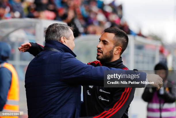 Daniel Kindberg, President of Ostersunds FK and Brwa Nouri of Ostersunds FK during the Allsvenskan match between Ostersunds FK and Orebro SK at...