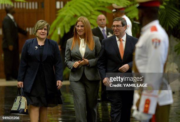 Cuban Foreign Affairs Minister Bruno Rodriguez , Venezuelan first lady Cilia Flores and the wife of Cuban President Miguel Diaz-Canel, Liz Cuesta...