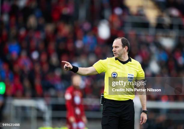 Jonas Eriksson, referee during the Allsvenskan match between Ostersunds FK and Orebro SK at Jamtkraft Arena on April 21, 2018 in Ostersund, Sweden.