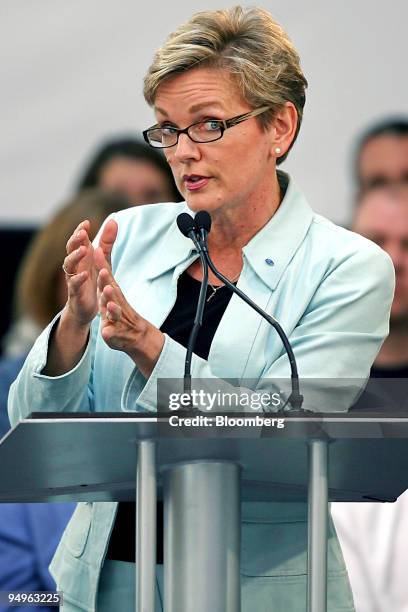 Jennifer Granholm, governor of Michigan, speaks during a news conference at the Ford Research and Innovation Center in Dearborn, Michigan, U.S., on...