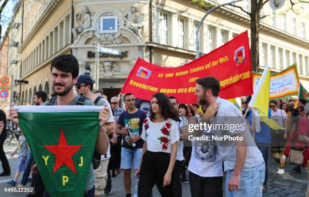 Some 400 people demonstrated in Munich, Germany, on 21 April 2018 against the Turkish Army in Afrin, Syria.