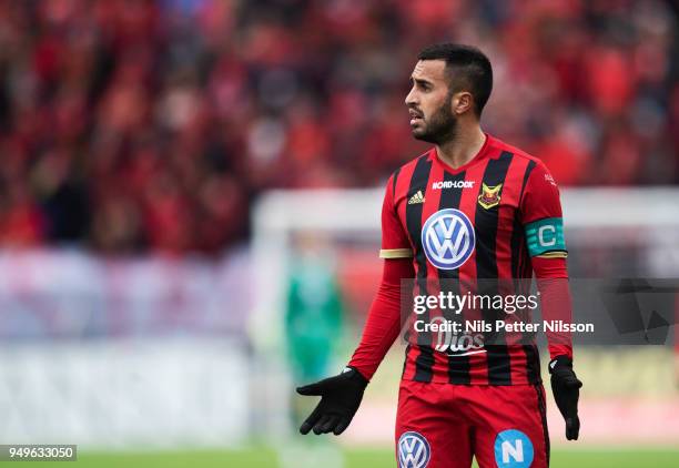 Brwa Nouri of Ostersunds FK during the Allsvenskan match between Ostersunds FK and Orebro SK at Jamtkraft Arena on April 21, 2018 in Ostersund,...