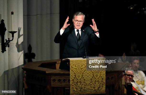 Former Florida Governor Jeb Bush speaks during a funeral service for his mother, former first lady Barbara Bush at St. Martin's Episcopal Church,...