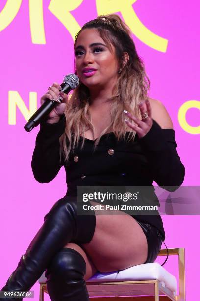 Singer Ally Brooke speaks on a panel during Beautycon Festival NYC 2018 - Day 1 at Jacob Javits Center on April 21, 2018 in New York City.