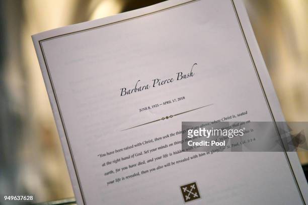 Detailed view of a program during the funeral for former First Lady Barbara Bush at St. Martins Episcopal Church April 21, 2018 in Houston, Texas....