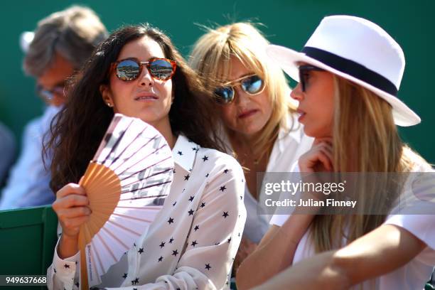 Girlfriend of Nadal, Xisca Perello with Nadal's mother Ana Maria Parera and sister Maria Isabel Nadal as they watch Rafael Nadal of Spain play Grigor...