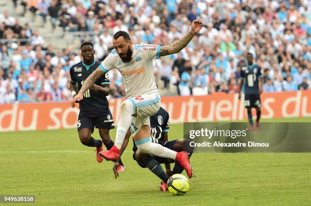 Kostas Mitroglou of Marseille during the Ligue 1 match between Olympique Marseille and Lille OSC at Stade Velodrome on April 21, 2018 in Marseille, .