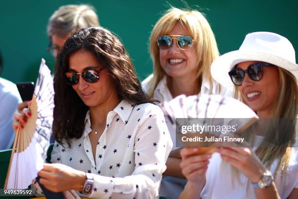 Girlfriend of Nadal, Xisca Perello with Nadal's mother Ana Maria Parera and sister Maria Isabel Nadal as they watch Rafael Nadal of Spain play Grigor...