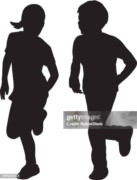 girl and boy running silhouettes - child running stock illustrations