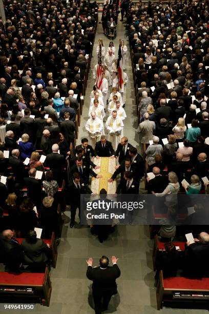 Pallbearers move casket of former first lady Barbara Bush after a funeral service at St. Martin's Episcopal Church, April 21, 2018 in Houston, Texas....