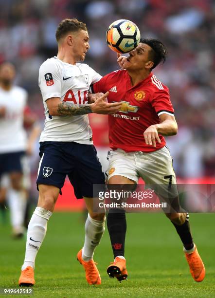 Alexis Sanchez of Manchester United battles for possesion with Kieran Trippier of Tottenham Hotspur during The Emirates FA Cup Semi Final match...
