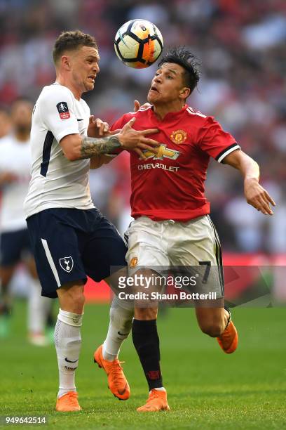 Alexis Sanchez of Manchester United battles for possesion with Kieran Trippier of Tottenham Hotspur during The Emirates FA Cup Semi Final match...
