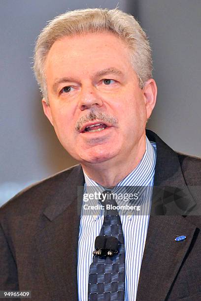 Derrick Kuzak, group vice president of Global Products for Ford Motor Co., speaks to reporters at a Ford 2010 model year lineup event at the...