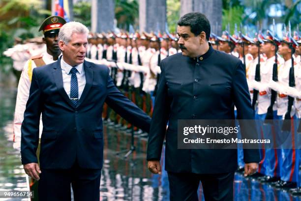 President of Cuba Miguel Díaz-Canel welcomes President of Venezuela Nicolas Maduro during his official visit to Cuba on April 21 in Havana, Cuba....