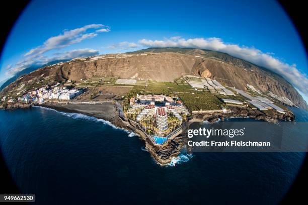 puerto naos with bathing beach, aerial view, west coast, la palma, canary islands, spain - puerto naos stock pictures, royalty-free photos & images