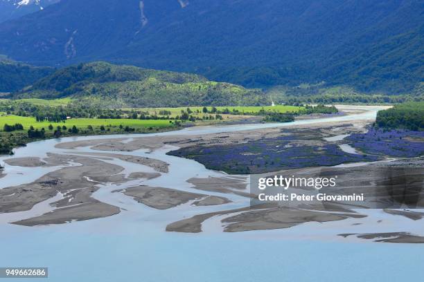 river mouth of the rio ibanez in the lago general carrera, carretera austral, near bahia murta, also puerto murta, region de aysen, chile - carretera stock pictures, royalty-free photos & images