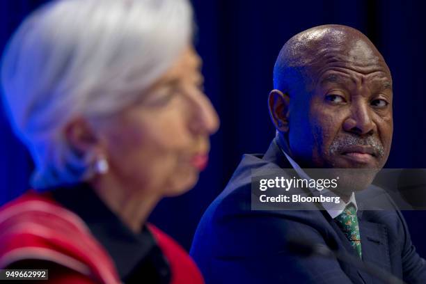 Lesetja Kganyago, governor of South Africa's reserve bank, listens as Christine Lagarde, managing director of the International Monetary Fund ,...