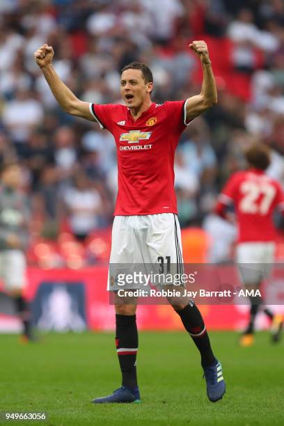 Nemanja Matic of Manchester United celebrates at full time during The Emirates FA Cup Semi Final match between Manchester United and Tottenham...