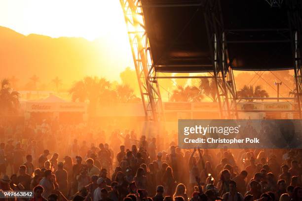 Wide view of the audience during the 2018 Coachella Valley Music And Arts Festival at the Empire Polo Field on April 20, 2018 in Indio, California.