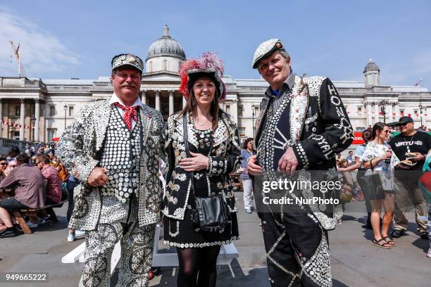 Londoners celebrate the annual Feast of St George, the patron of England, in Trafalgar Square, London, England, on April 21, 2018. Some Londoners...