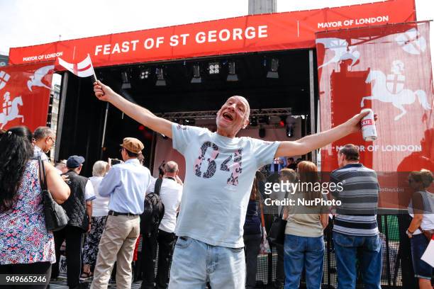 Londoners celebrate the annual Feast of St George, the patron of England, in Trafalgar Square, London, England, on April 21, 2018.