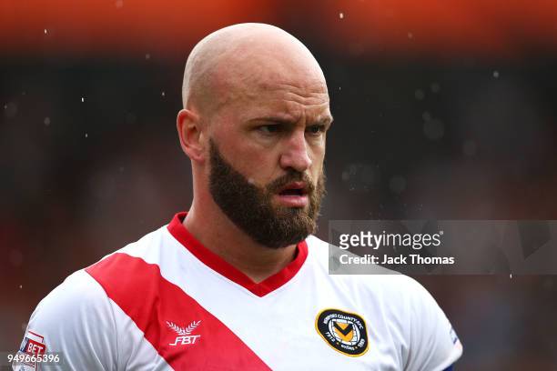 David Pipe of Newport County AFC in action during the Sky Bet League Two match between Barnet FC and Newport County at The Hive on April 21, 2018 in...