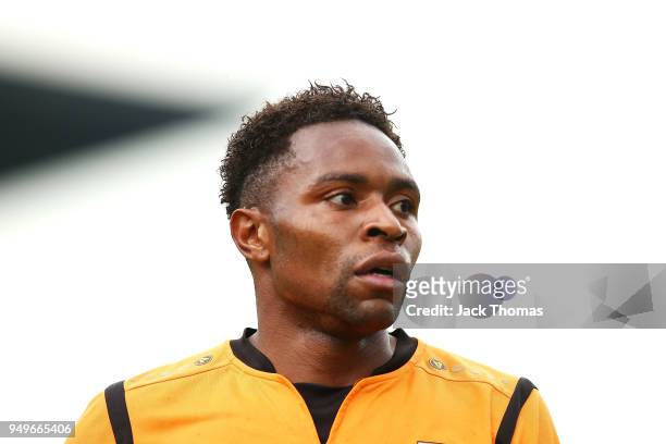 Jean-Louis Akpa Akpro Barnet FC in action during the Sky Bet League Two match between Barnet FC and Newport County at The Hive on April 21, 2018 in...
