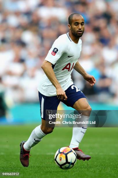 Lucas Moura of Tottenham Hotspur in action during The Emirates FA Cup Semi Final match between Manchester United and Tottenham Hotspur at Wembley...