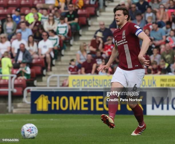 Ash Taylor of Northampton Town in action during the Sky Bet League One match between Northampton Town and Plymouth Argyle at Sixfields on April 21,...